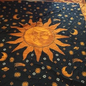 Large sun and night sky tapestry